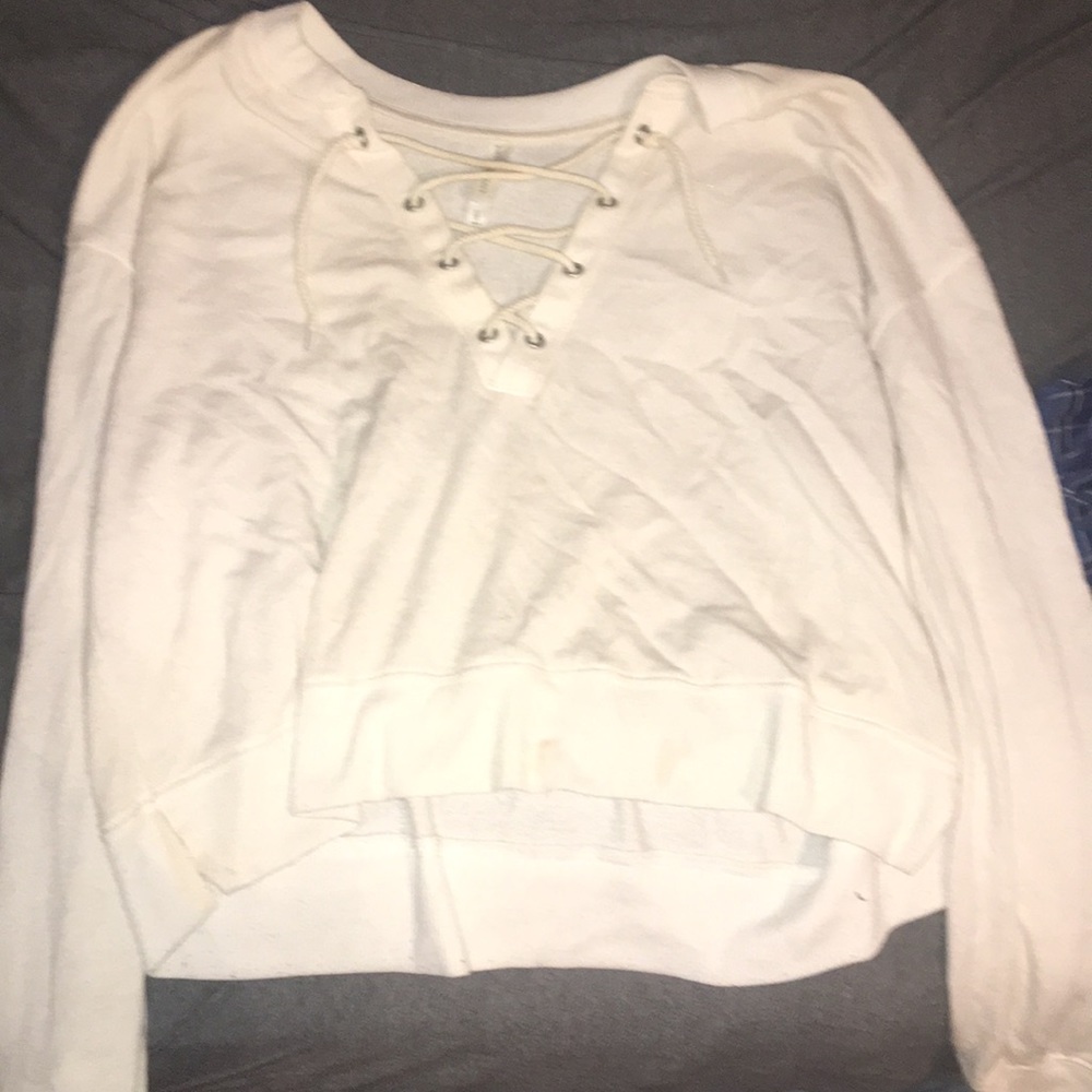 white lace up blouse